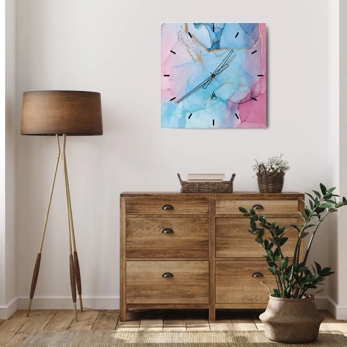 Reloj de pared - Reloj de vidrio - Patrones abstractos pastel con acentos dorados - 30x30cm - Reuniones y encuentros de colores - Decoración de pared moderna para salón y dormitorio ARTTOR