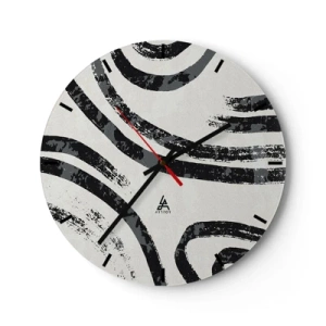 Reloj de pared - Reloj de vidrio - Arcos negros y grises sobre un fondo claro en estilo minimalista. - 30x30cm - A medias - Decoración de pared moderna para salón, cocina y dormitorio ARTTOR