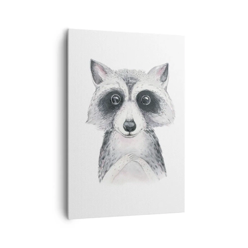 Cuadro sobre lienzo - Impresión de Imagen - Adorable retrato de un mapache sobre un fondo blanco. - 70x100cm - Un momento para la emoción - Decoración de pared moderna para salón y dormitorio ARTTOR