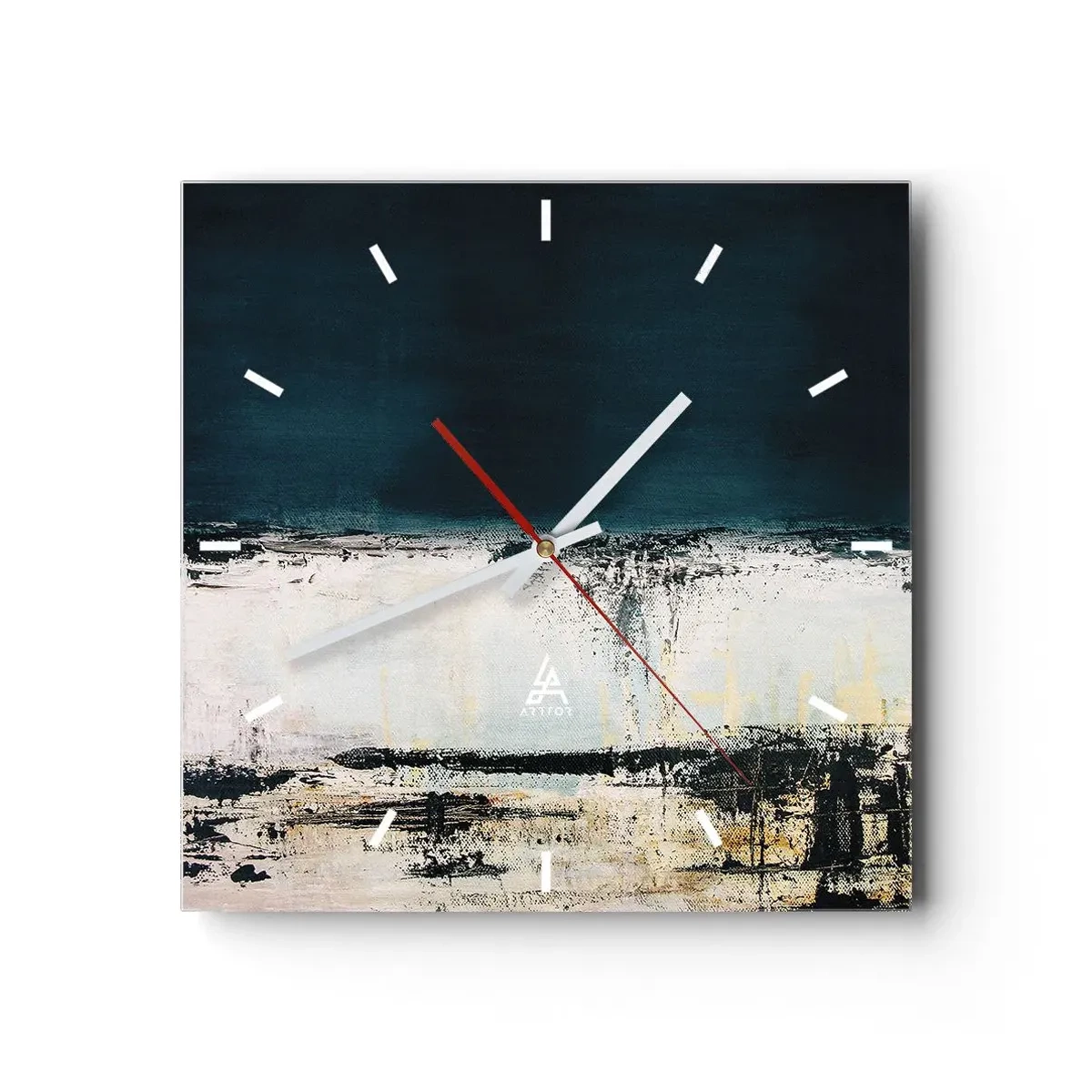 Reloj de pared - Reloj de vidrio - Composición horizontal abstracta en tonos azul marino y blanco. - 30x30cm - Composición horizontal - Decoración de pared moderna para salón y dormitorio ARTTOR