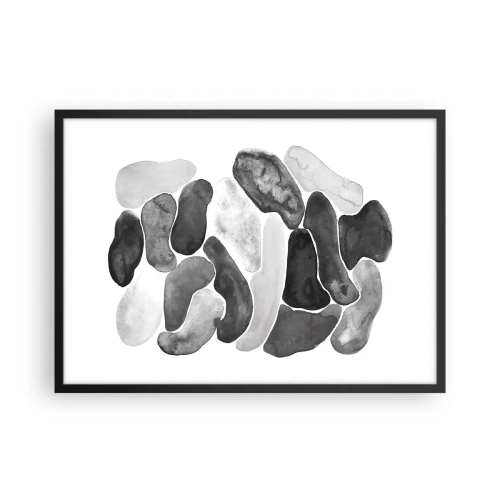 Póster en marco negro - Abstracción en blanco y negro con manchas irregulares sobre un fondo blanco. - 70x50cm - Abstracción pétrea - Decoración de pared moderna para salón y dormitorio ARTTOR
