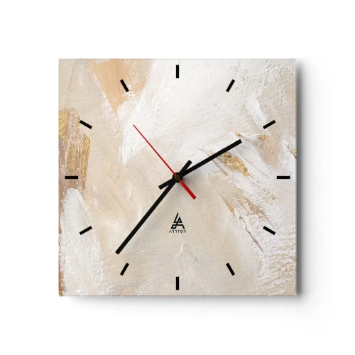 Reloj de pared - Reloj de vidrio - Delicados tonos abstractos en tonos beige y dorado. - 30x30cm - Composición en pastel - Decoración de pared moderna para salón y dormitorio ARTTOR