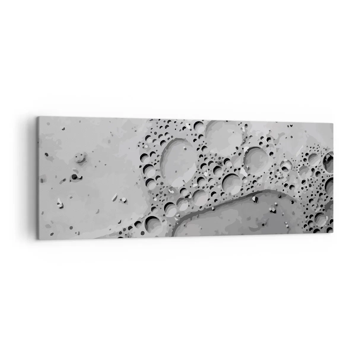 Cuadro sobre lienzo - Impresión de Imagen - Patrón de burbujas en blanco y negro en un estilo minimalista. - 140x50cm - Rastro espumoso - Decoración de pared moderna para salón y dormitorio ARTTOR