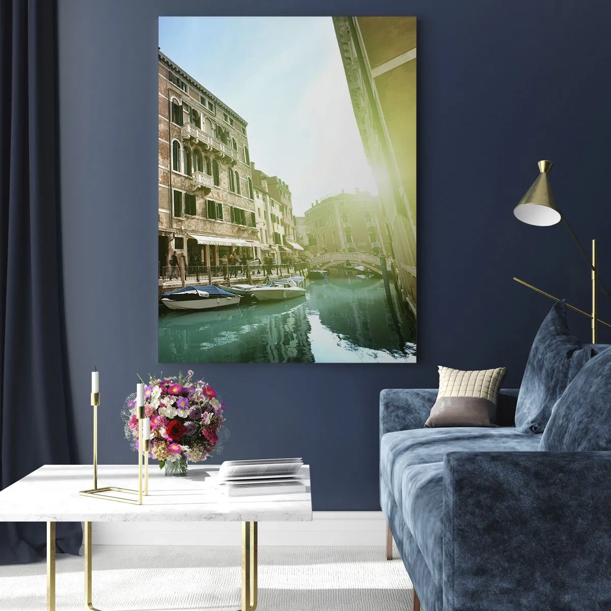Cuadro sobre vidrio - Impresiones sobre Vidrio - Puente y canal de Venecia con arquitectura histórica - 80x120cm - Venecia - Amore Mio - Decoración de pared moderna para salón y dormitorio ARTTOR