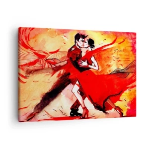 Cuadro sobre lienzo - Impresión de Imagen - Una pareja bailando tango en tonos rojos sobre un fondo dinámico. - 70x50cm - Ritmo púrpura de la pasión - Decoración de pared moderna para salón y dormitorio ARTTOR
