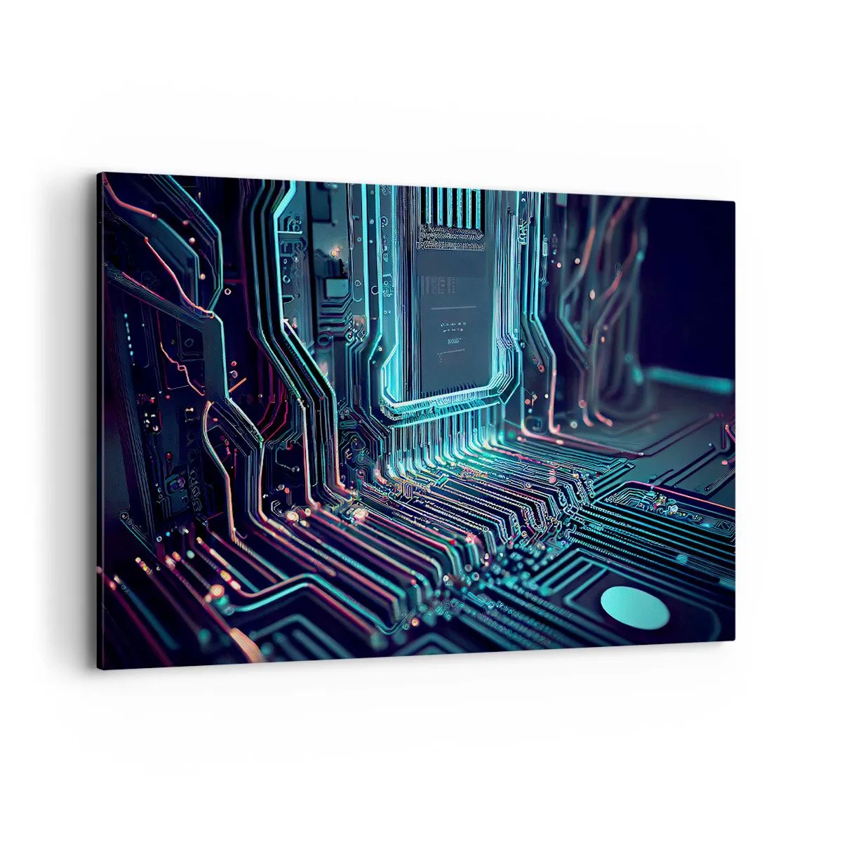 Cuadro sobre lienzo - Impresión de Imagen - Placa de circuito impreso tecnológico con pistas iluminadas - 120x80cm - Mi forma de pensar - Decoración de pared moderna para salón y dormitorio ARTTOR