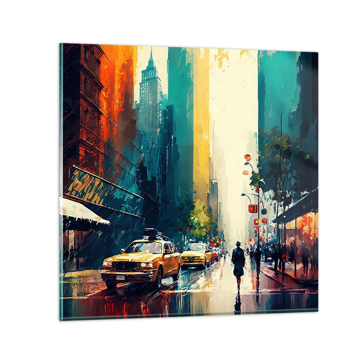Cuadro sobre vidrio - Impresiones sobre Vidrio - Nueva York - hasta la lluvia es colorida - 60x60 cm