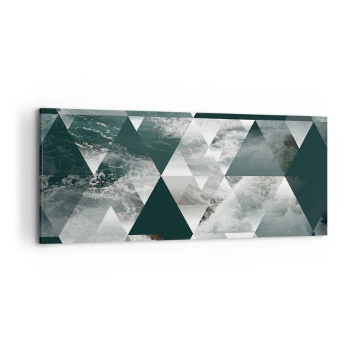 Cuadro sobre lienzo - Impresión de Imagen - Patrón geométrico con motivo de ondas en tonos verdes. - 120x50cm - Una perspectiva de cristal - Decoración de pared moderna para salón y dormitorio ARTTOR