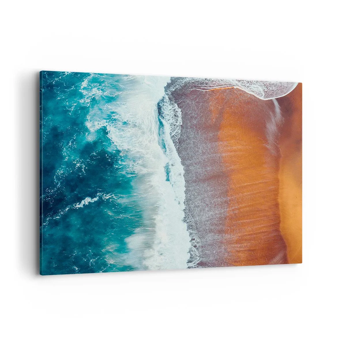 Cuadro sobre lienzo - Impresión de Imagen - Una vista de las olas del océano rompiendo en la playa dorada. - 100x70cm - Un toque de océano - Decoración de pared moderna para salón y dormitorio ARTTOR