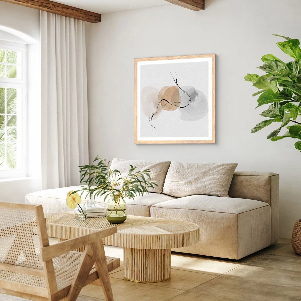 Póster en marco roble claro - Pompas de aire - 30x30 cm