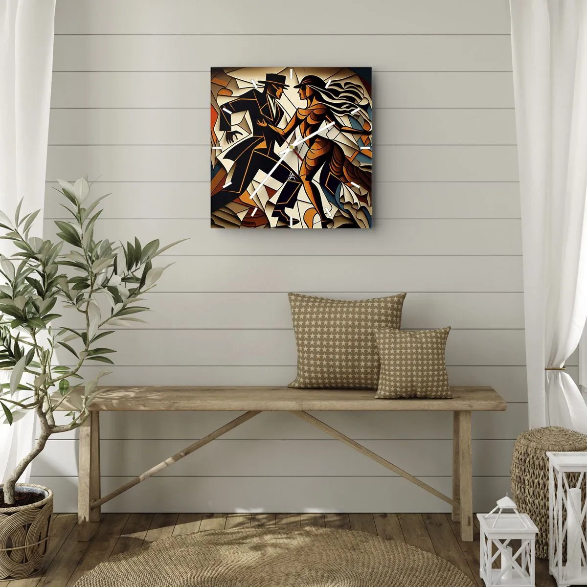 Reloj de pared - Reloj de vidrio - Una pareja dinámica bailando en forma abstracta. - 30x30cm - Danza de pasión - Decoración de pared moderna para salón y dormitorio ARTTOR