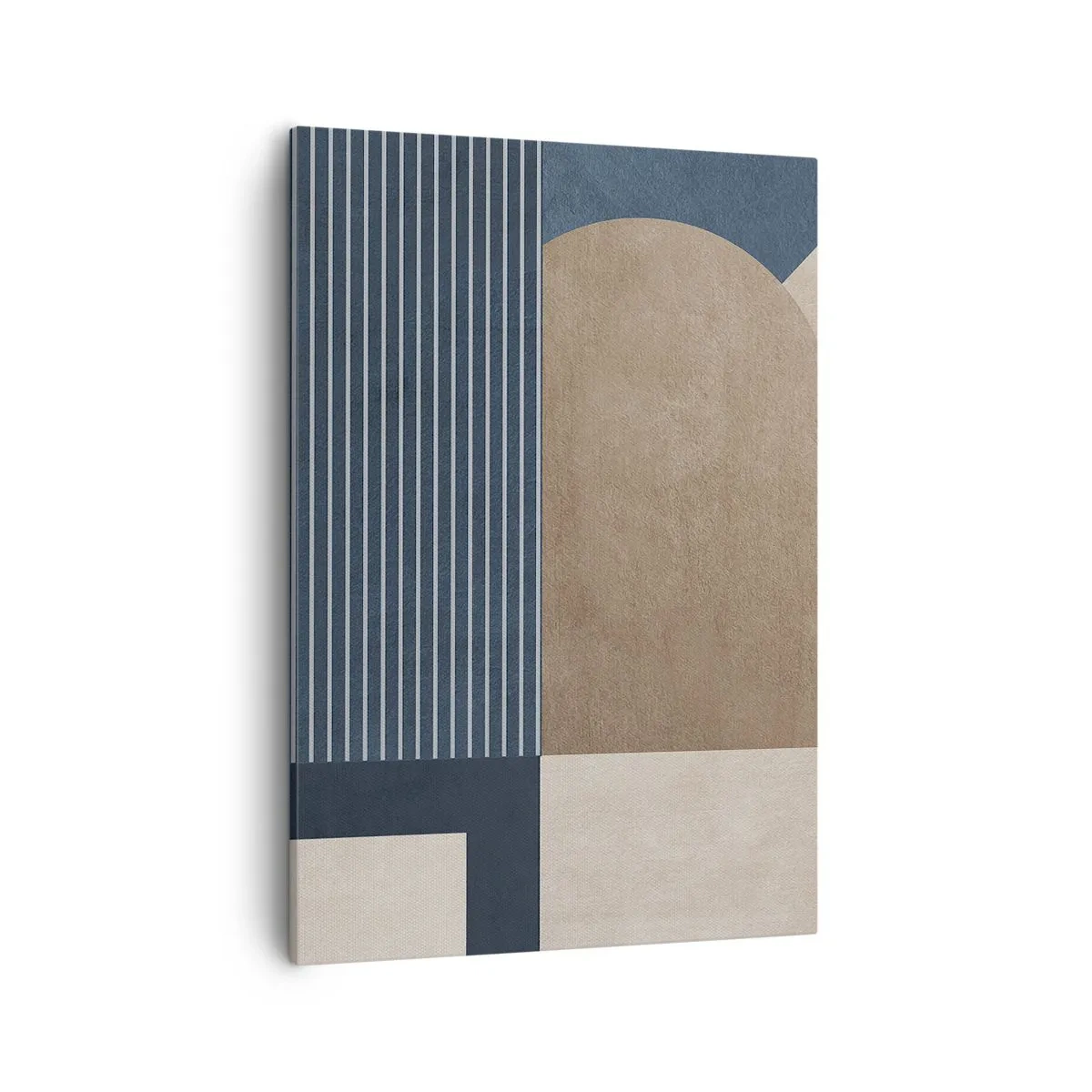 Cuadro sobre lienzo - Impresión de Imagen - Figuras geométricas en tonos beige y azul marino con líneas. - 50x70cm - Composición de sencillez y redondez - Decoración de pared moderna para salón y dormitorio ARTTOR