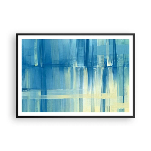 Póster en marco negro - Un cuadro abstracto en tonos turquesa y azul con pinceladas geométricas. - 100x70cm - Composición en turquesa - Decoración de pared moderna para salón y dormitorio ARTTOR