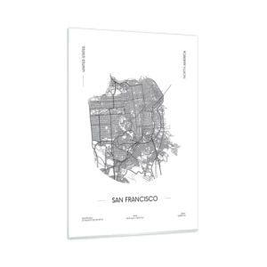 Cuadro sobre vidrio - Impresiones sobre Vidrio - Un mapa de San Francisco en un estilo minimalista en blanco y negro. - 80x120cm - Anatomía de San Francisco - Decoración de pared moderna para salón y dormitorio ARTTOR