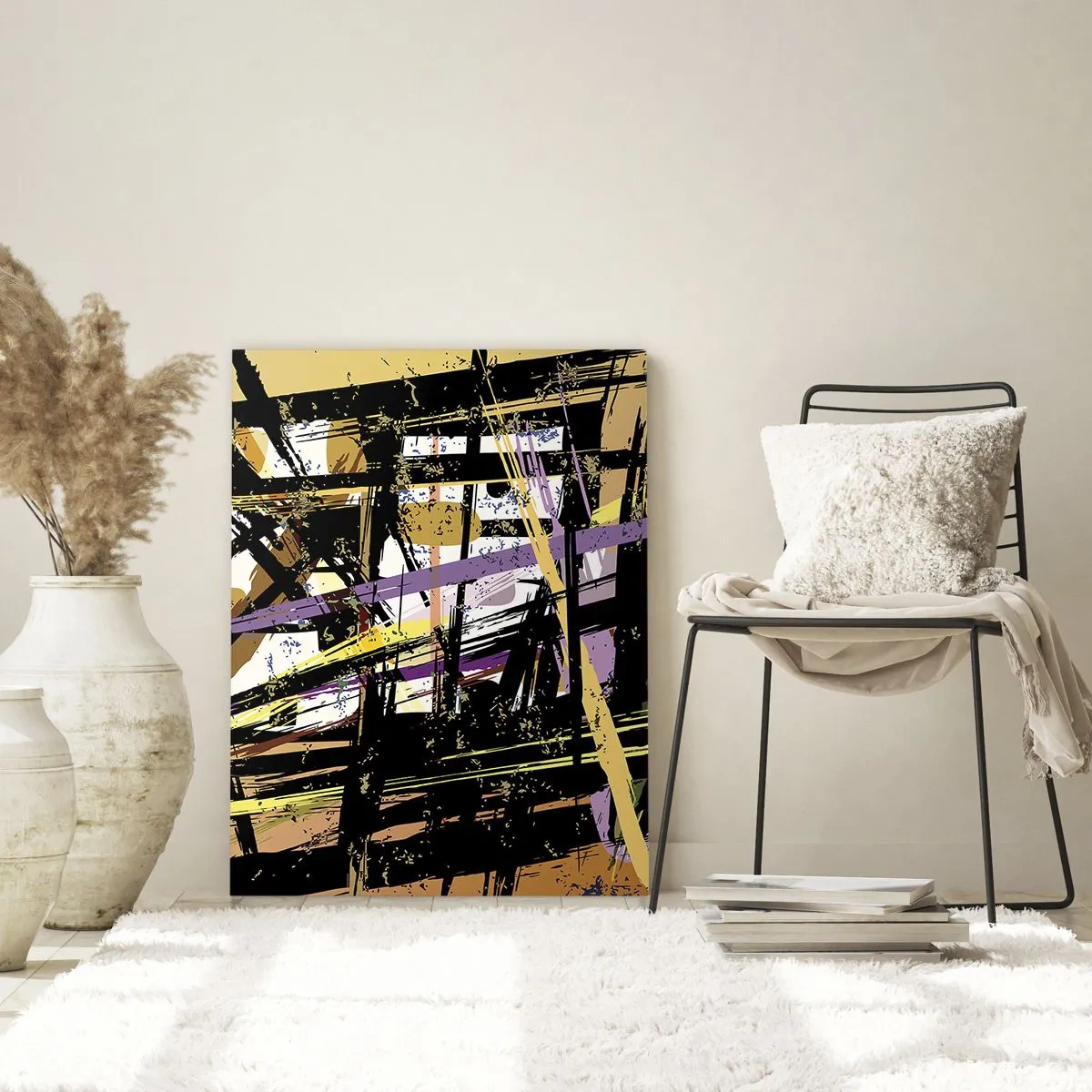 Cuadro sobre vidrio - Impresiones sobre Vidrio - Composición geométrica abstracta en líneas nítidas - 50x70cm - Corte afilado - Decoración de pared moderna para salón y dormitorio ARTTOR