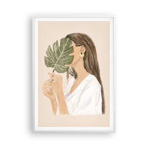 Póster en marco blanco - Retrato misterioso con un abanico - 70x100 cm