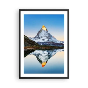 Póster en marco negro - Una montaña con un pico nevado reflejado en un lago. - 50x70cm - Dos mundos - Decoración de pared moderna para salón y dormitorio ARTTOR