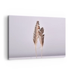 Cuadro sobre lienzo - Impresión de Imagen - Plumas delicadas sobre un fondo claro en estilo minimalista. - 100x70cm - Contra la nada - Decoración de pared moderna para salón y dormitorio ARTTOR
