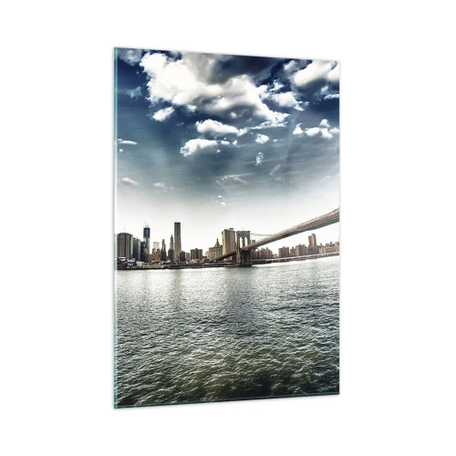 Cuadro sobre vidrio - Impresiones sobre Vidrio - Panorama de la ciudad de Nueva York con el puente de Brooklyn - 50x70cm - Isla de cristal - Decoración de pared moderna para salón y dormitorio ARTTOR