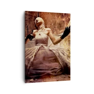 Cuadro sobre lienzo - Impresión de Imagen - Una mujer con un vestido, la cara cubierta y unas tijeras en las manos. - 50x70cm - Diosa del destino - Decoración de pared moderna para salón y dormitorio ARTTOR