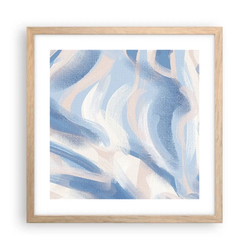 Póster en marco roble claro - Ondas azules - 40x40 cm