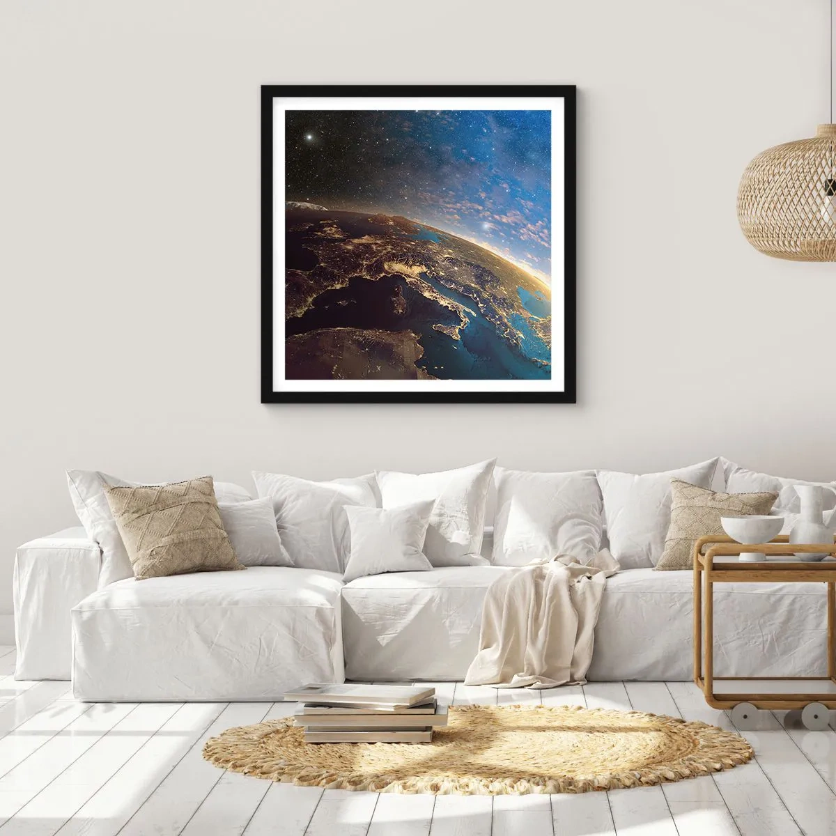 Póster en marco negro - Mirémonos a nosotros mismos desde la distancia - 40x40 cm