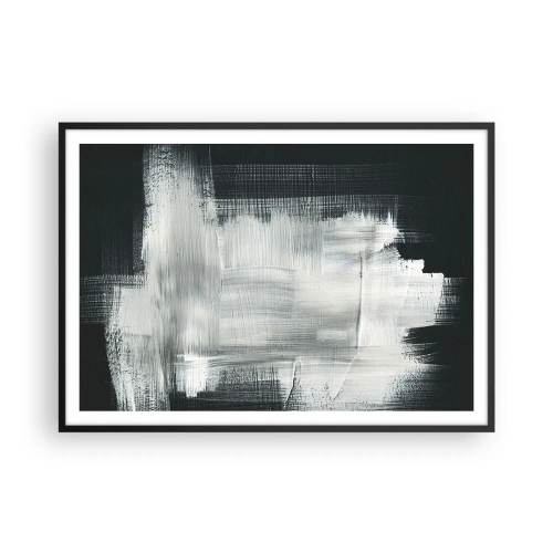 Póster en marco negro - Trazos abstractos blancos sobre un fondo oscuro - 100x70cm - Tejido vertical y horizontal - Decoración de pared moderna para salón y dormitorio ARTTOR