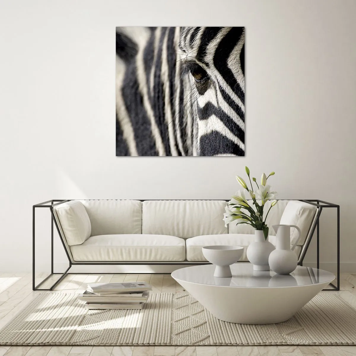 Cuadro sobre vidrio - Impresiones sobre Vidrio - Retrato a rayas - 30x30 cm