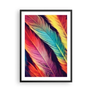 Póster en marco negro - Plumas de colores en tonos vibrantes sobre un fondo oscuro. - 50x70cm - Arco iris plumoso - Decoración de pared moderna para salón y dormitorio ARTTOR