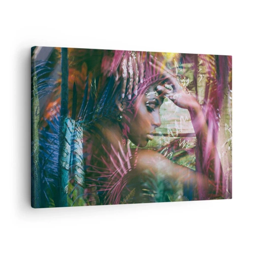 Cuadro sobre lienzo - Impresión de Imagen - Retrato de una mujer rodeada de vegetación exótica. - 70x50cm - La madre naturaleza en la selva - Decoración de pared moderna para salón y dormitorio ARTTOR