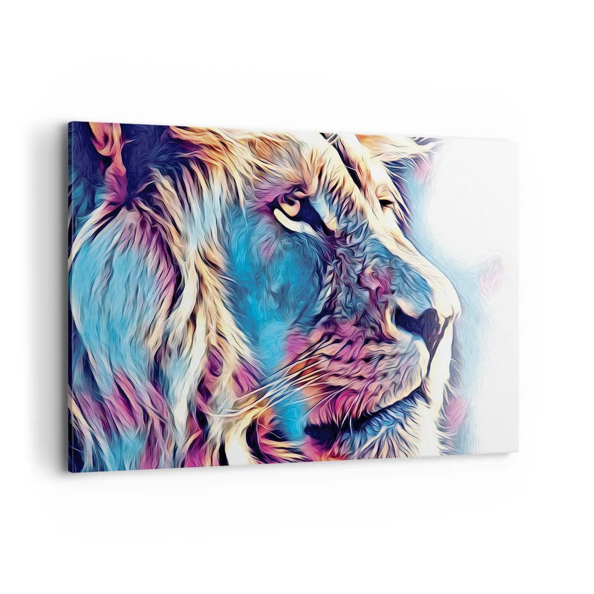 Cuadro sobre lienzo - Impresión de Imagen - Retrato de un león en colores vivos y abstractos. - 120x80cm - La sabiduría de la naturaleza - Decoración de pared moderna para salón y dormitorio ARTTOR