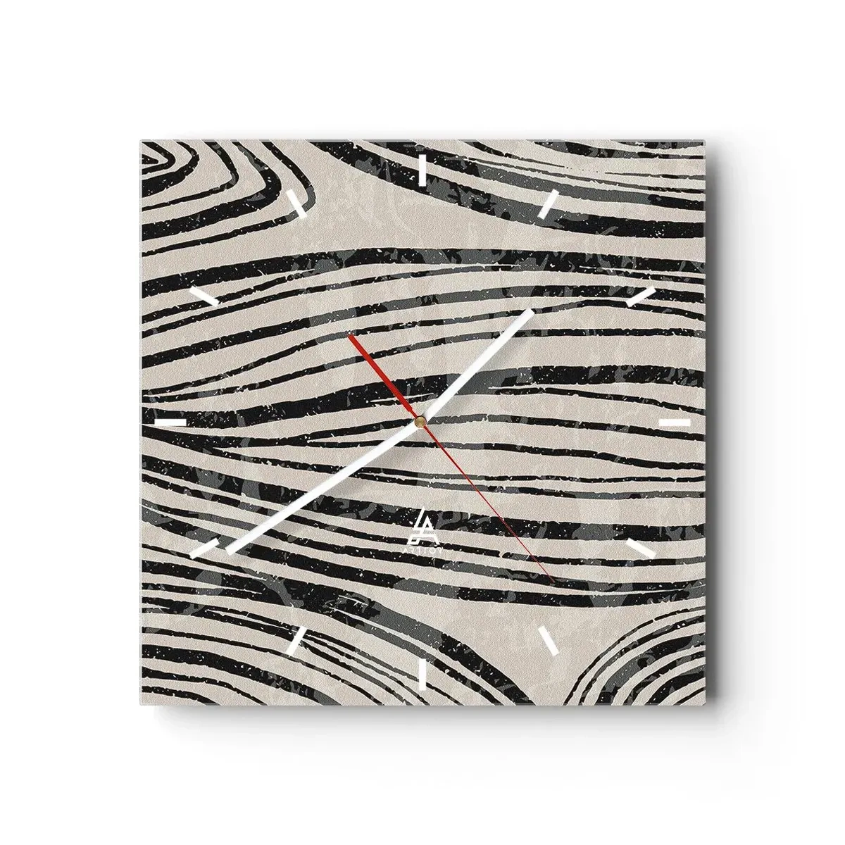 Reloj de pared - Reloj de vidrio - Ondas abstractas en tonos blanco y negro - 30x30cm - Salpicadura de líneas - Decoración de pared moderna para salón y dormitorio ARTTOR