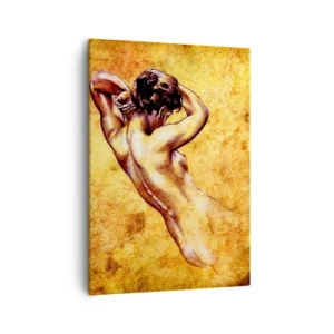 Cuadro sobre lienzo - Impresión de Imagen - Desnudo femenino artístico sobre fondo dorado en estilo clásico. - 50x70cm - Revelado, pero todavía un misterio - Decoración de pared moderna para salón y dormitorio ARTTOR
