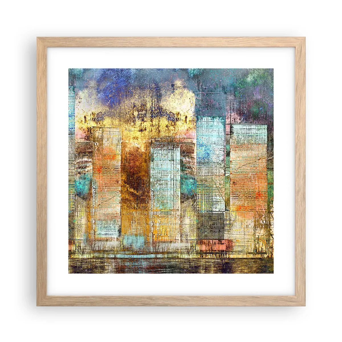 Póster en marco roble claro - Metrópolis soleada - 40x40 cm
