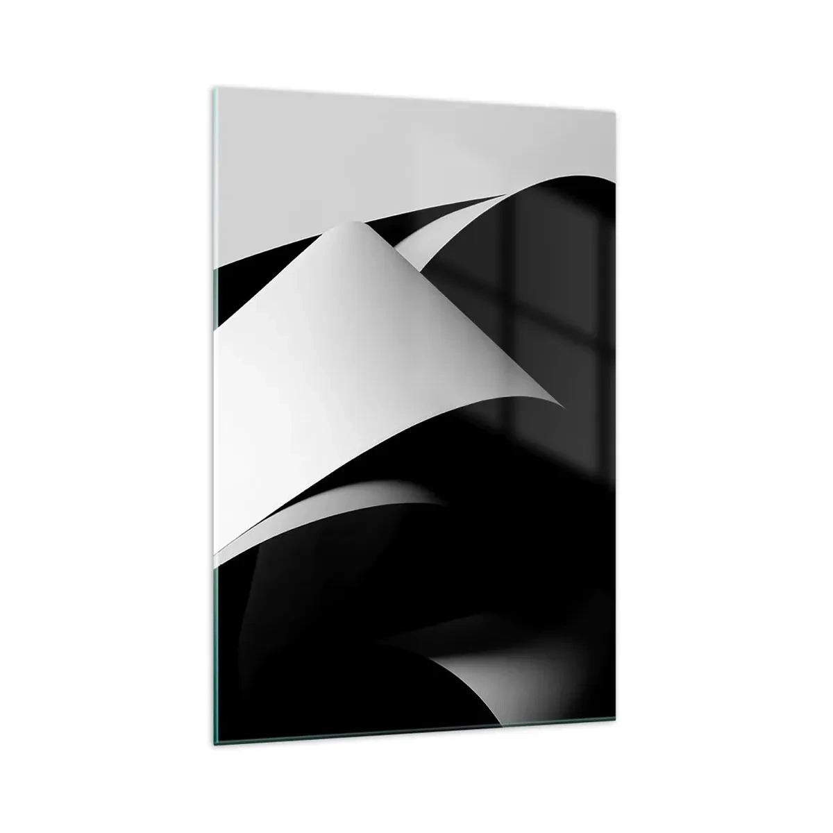 Cuadro sobre vidrio - Impresiones sobre Vidrio - Formas abstractas en blanco y negro con contrastes llamativos. - 70x100cm - Planos de luz desde las profundidades de la sombra - Decoración de pared moderna para salón y dormitorio ARTTOR