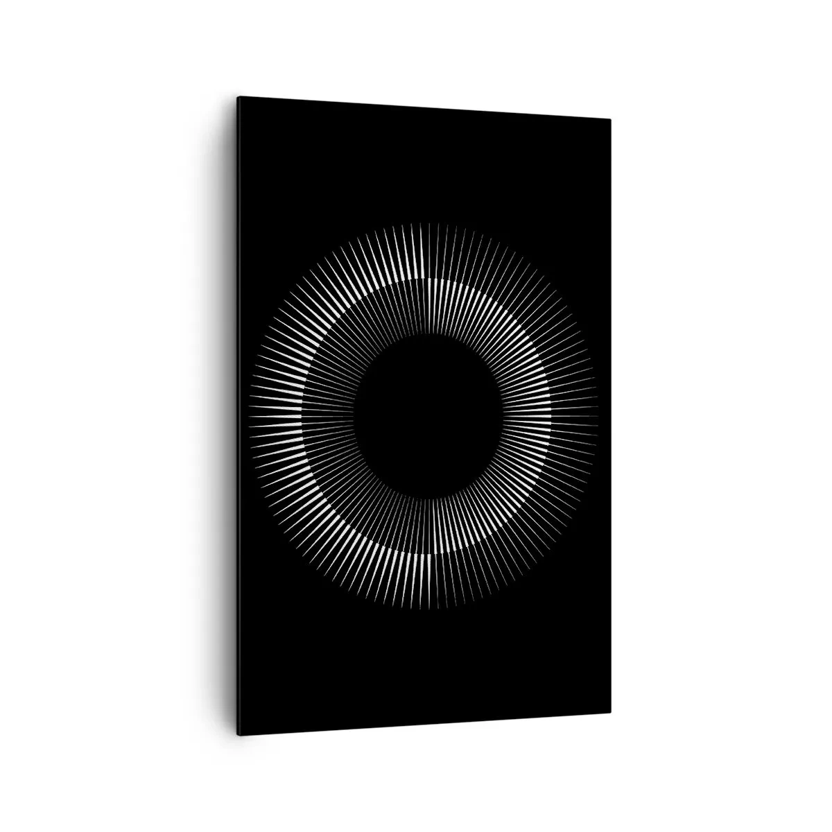 Cuadro sobre lienzo - Impresión de Imagen - Círculo gráfico con rayos en blanco y negro - 80x120cm - Sol negro - Decoración de pared moderna para salón y dormitorio ARTTOR