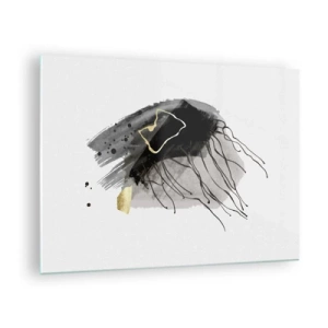 Cuadro sobre vidrio - Impresiones sobre Vidrio - Composición abstracta de negro y dorado sobre un fondo blanco. - 70x50cm - En negro y dorado - Decoración de pared moderna para salón y dormitorio ARTTOR