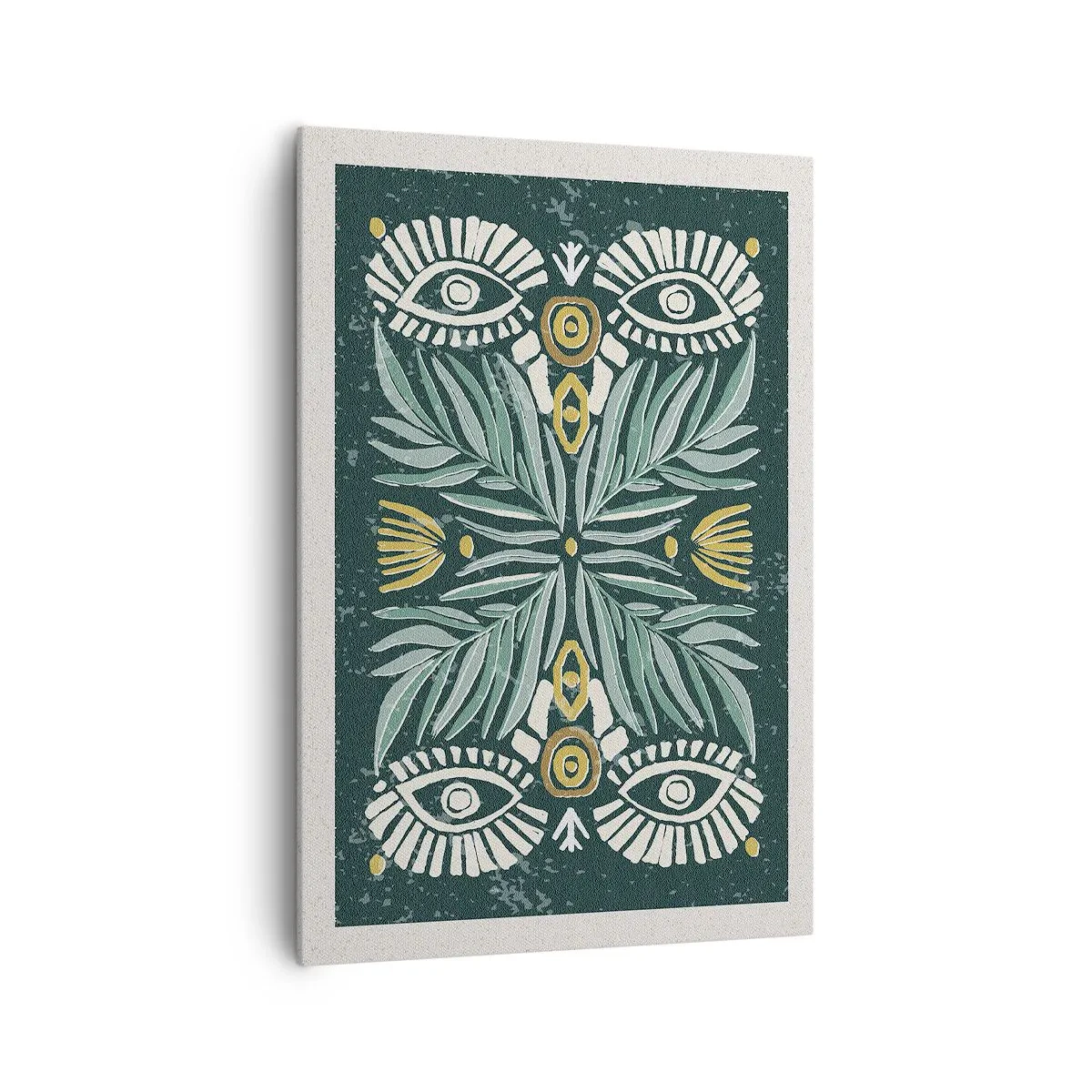 Cuadro sobre lienzo - Impresión de Imagen - Patrón de planta simétrica sobre un fondo verde. - 70x100cm - Como un recorte folclórico - Decoración de pared moderna para salón y dormitorio ARTTOR