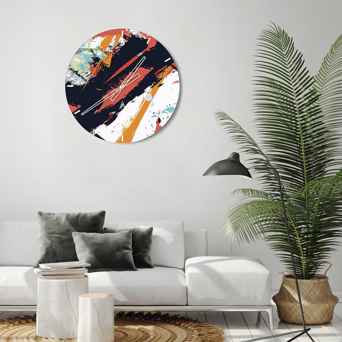 Reloj de pared - Reloj de vidrio - Composición dinámica - 30x30 cm