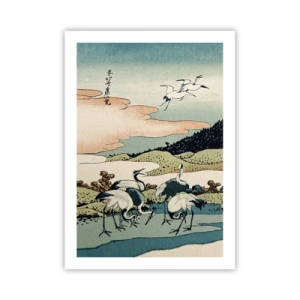Póster - Obra de arte tradicional japonesa que presenta grullas en un paisaje natural. - 50x70cm - Alma japonesa - Decoración de pared moderna para salón y dormitorio ARTTOR