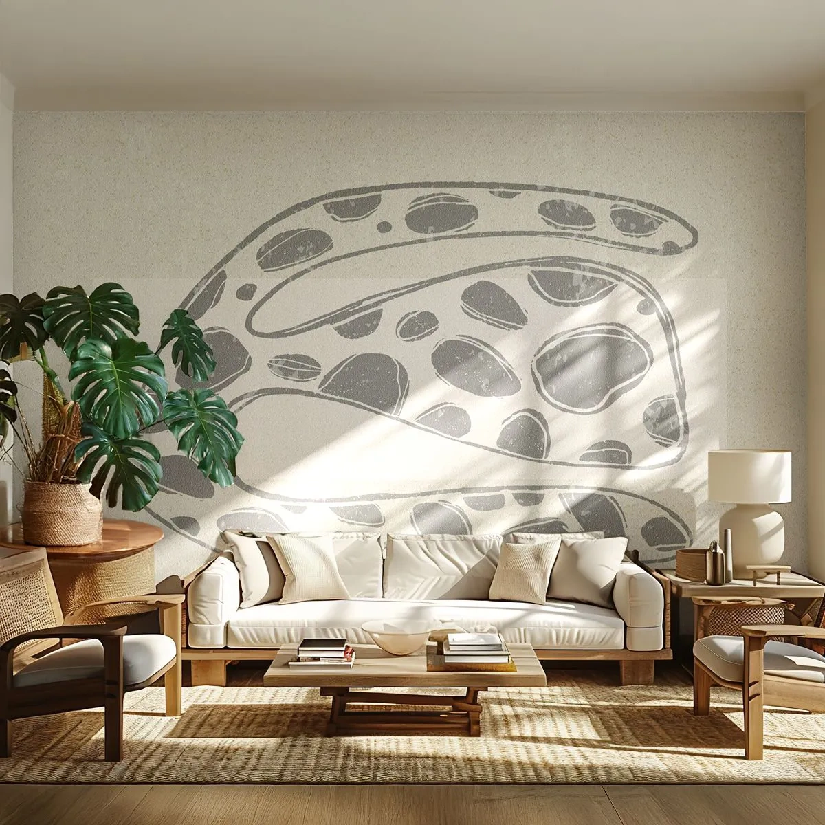 Fotomural Premium Sand - Forma orgánica gris con manchas sobre un fondo claro - 100x70cm - Una criatura extraña - Decoración de pared moderna para salón y dormitorio ARTTOR