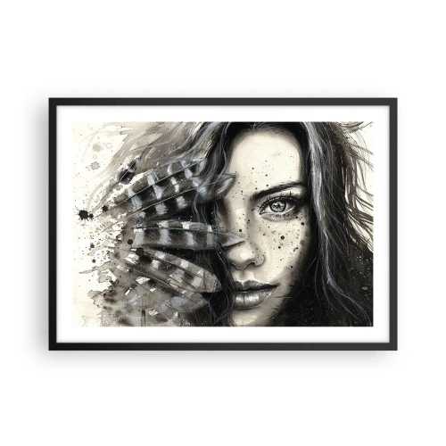 Póster en marco negro - Retrato artístico de una mujer con detalles abstractos. - 70x50cm - Belleza salvaje - Decoración de pared moderna para salón y dormitorio ARTTOR