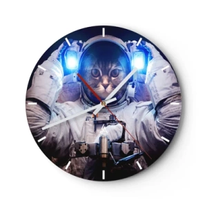 Reloj de pared - Reloj de vidrio - Un gato en un traje de astronauta con una luz azul en el fondo. - 30x30cm - Houston, tienes un problema. - Decoración de pared moderna para salón, cocina y dormitorio ARTTOR