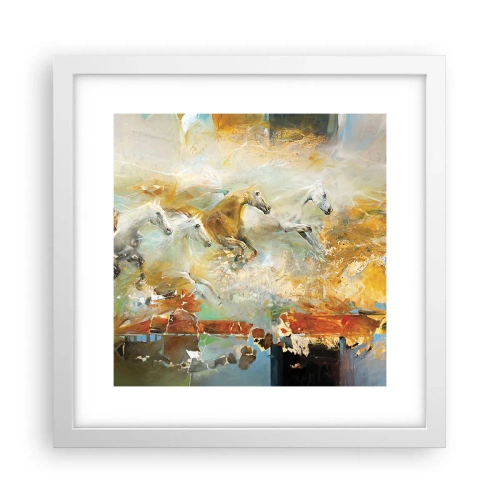Póster en marco blanco - Galopando a través de la luz - 30x30 cm