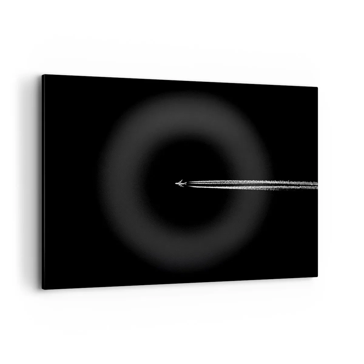 Cuadro sobre lienzo - Impresión de Imagen - Un avión a reacción con una estela de condensación visible sobre un fondo negro. - 100x70cm - En otra dimensión - Decoración de pared moderna para salón y dormitorio ARTTOR