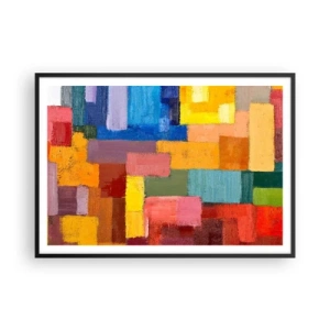 Póster en marco negro - Rectángulos abstractos coloridos en diferentes tonos. - 100x70cm - Cada una diferente, todas coloridas - Decoración de pared moderna para salón y dormitorio ARTTOR