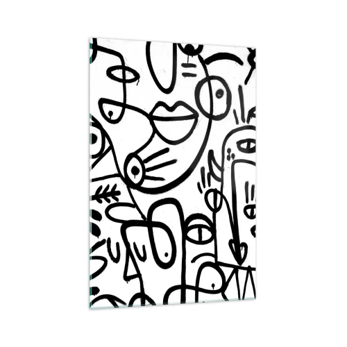 Cuadro sobre vidrio - Impresiones sobre Vidrio - Dibujos abstractos en blanco y negro con motivos faciales. - 70x100cm - Rostros y espejismos - Decoración de pared moderna para salón y dormitorio ARTTOR