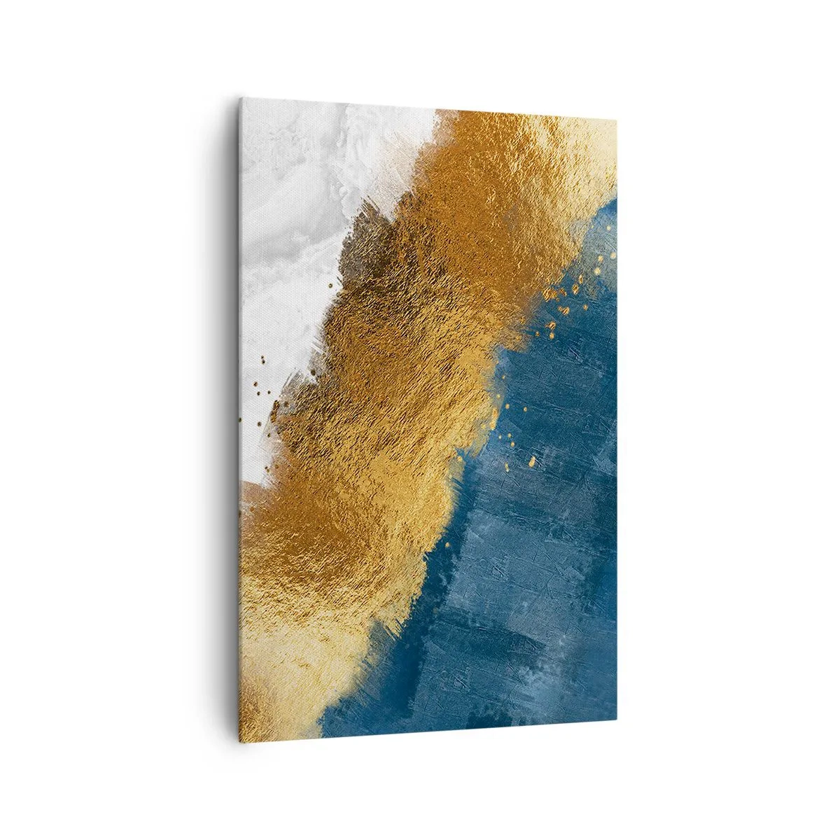 Cuadro sobre lienzo - Impresión de Imagen - Una composición abstracta en tonos dorados, azules y blancos. - 80x120cm - Los colores del verano - Decoración de pared moderna para salón y dormitorio ARTTOR