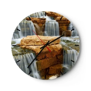 Reloj de pared - Reloj de vidrio - La cascada cae sobre el fondo de las rocas. - 30x30cm - Escalera al cielo - Decoración de pared moderna para salón, cocina y dormitorio ARTTOR