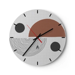 Reloj de pared - Reloj de vidrio - Patrón geométrico en tonos marrones y negros. - 30x30cm - La perfección del círculo - Decoración de pared moderna para salón, cocina y dormitorio ARTTOR